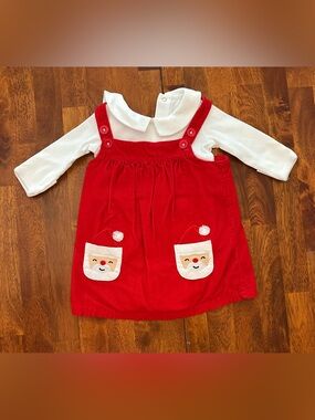 Red Corduroy Santa Pocket Pinafore Dress for Kids